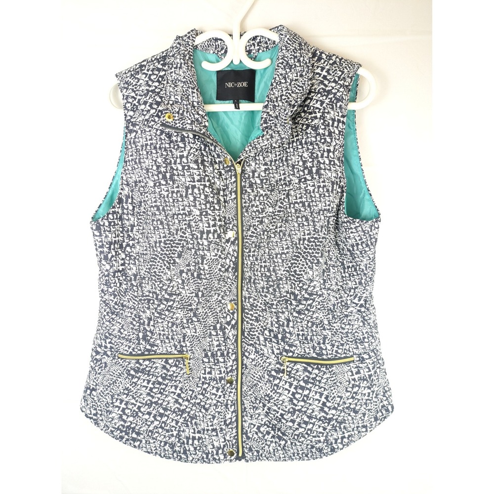 NIC+ZOE Women's L Quilted Zip Vest Black White‎ Pattern